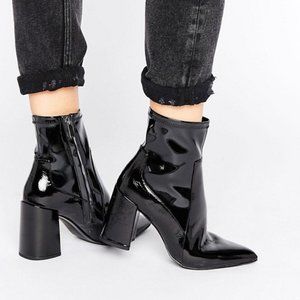 Mango Patent Point Block Heel Ankle Boot